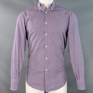 Size S Purple White Gingham Cotton Basic Fit Long Sleeve Shirt
